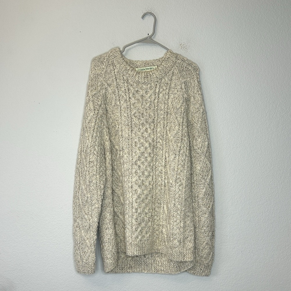 VTG Connemara Knitwear Crewneck Aran Fisherman Sweater Ireland 100% Wool Size L